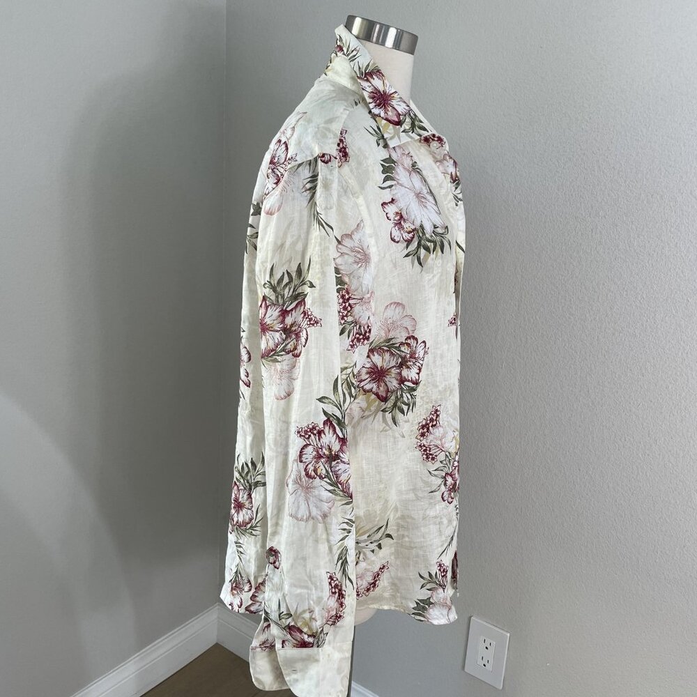 Club Room Shirt Mens Large Multicolor Linen Floral‎ Hawaiian Button Front - Picture 6 of 9